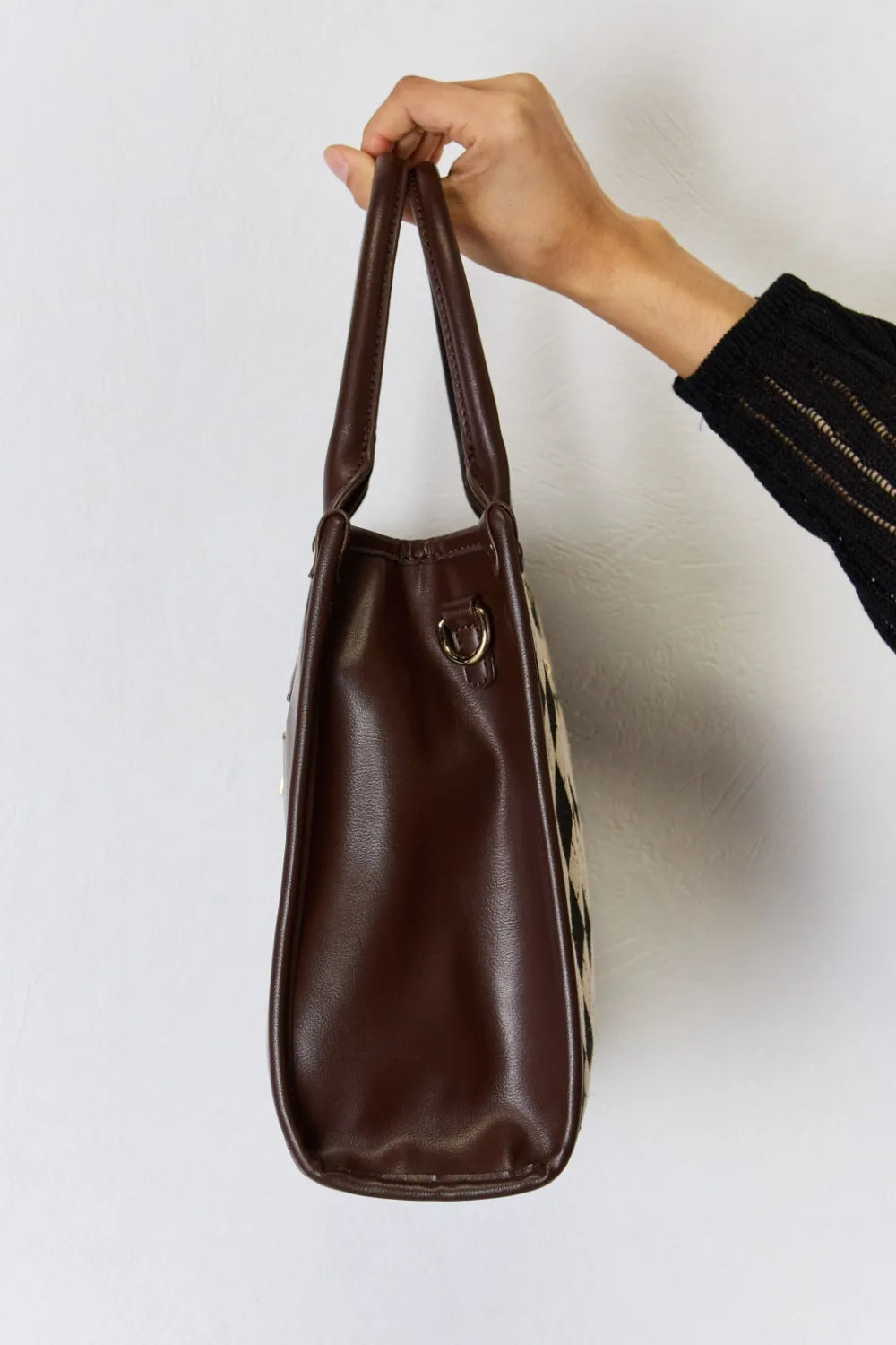 Chocolate-brown PU leather hobo bag with rounded body and dual handles