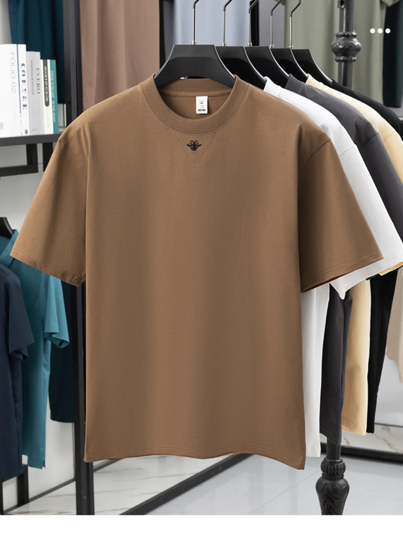 Men's crew neck short-sleeve T-shirt, coffee brown, small chest logo
