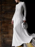 Cedar & Moore Lace Mock Neck Long Sleeve Maxi Dress in white; textured lace fabric, floor-length silhouette