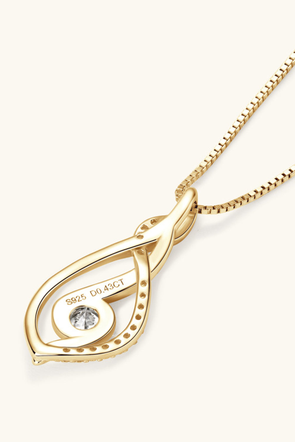 Gold moissanite necklace back view with S925 and Do 4CT engraving