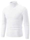Men's plus size ribbed turtleneck sweater in white, long sleeves, snug ribbed knit.