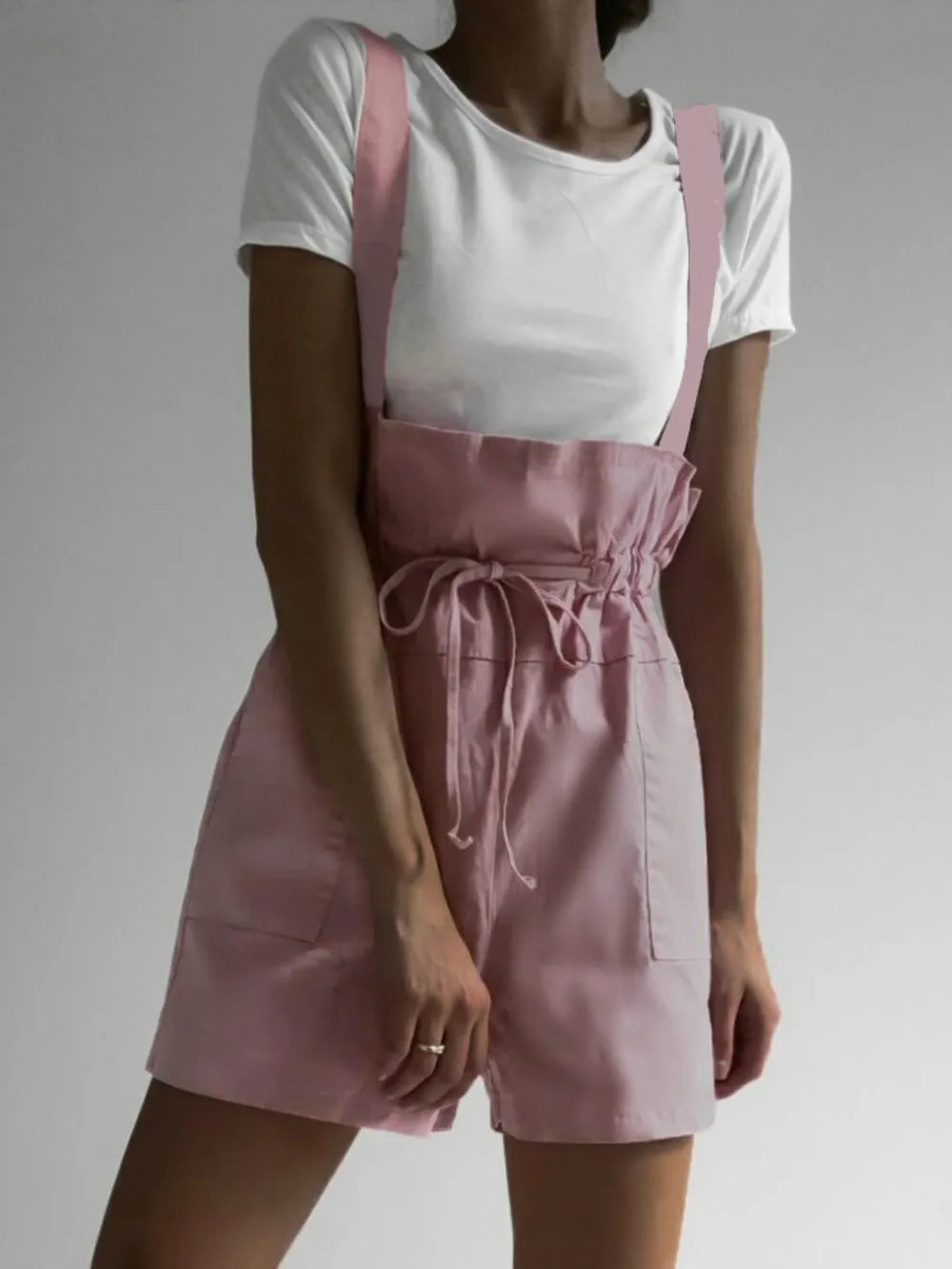 Cedar & Moore pink drawstring wide-strap overalls with pockets