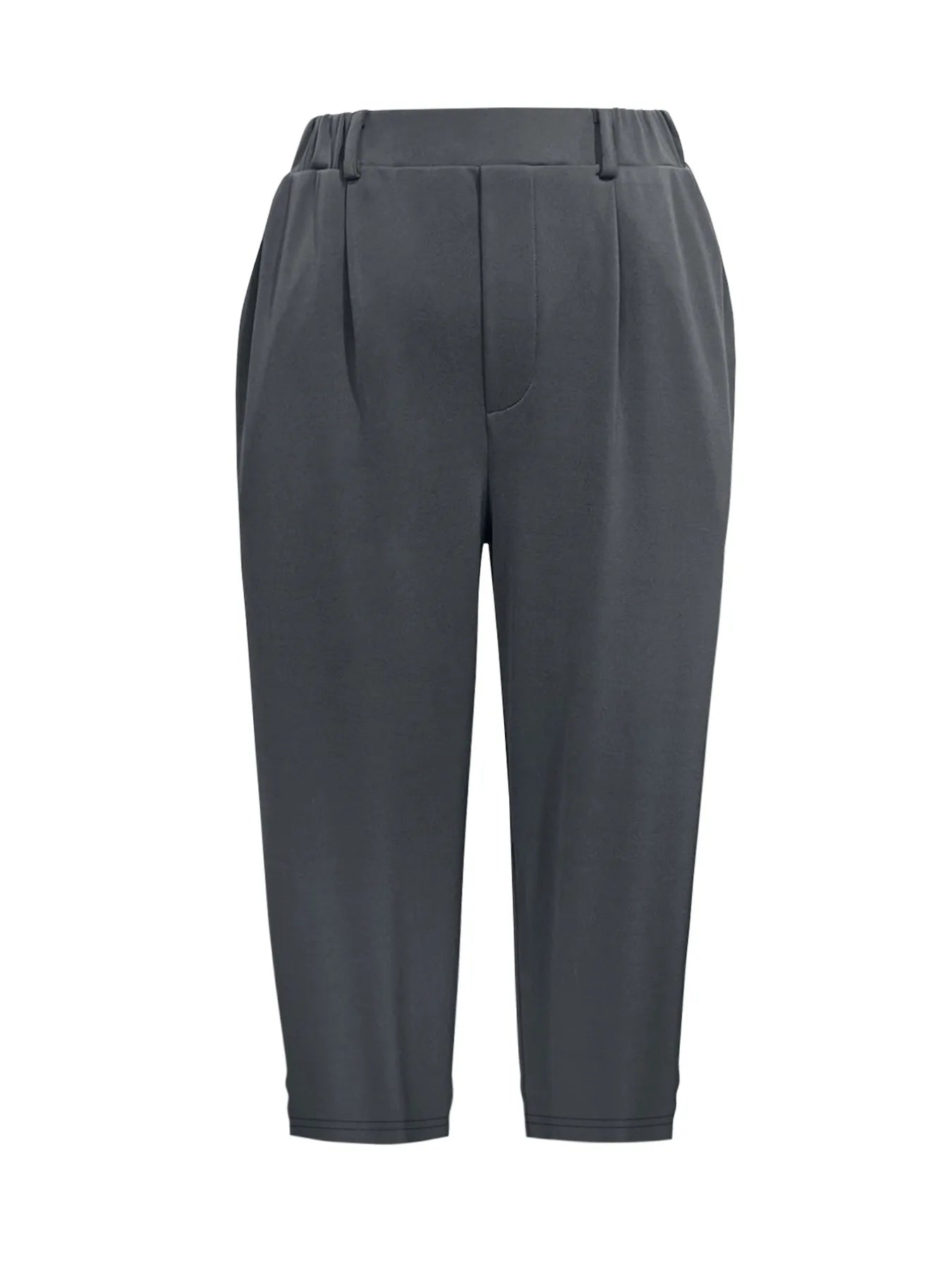 Charcoal pleated capri pants with front pockets and belt loops