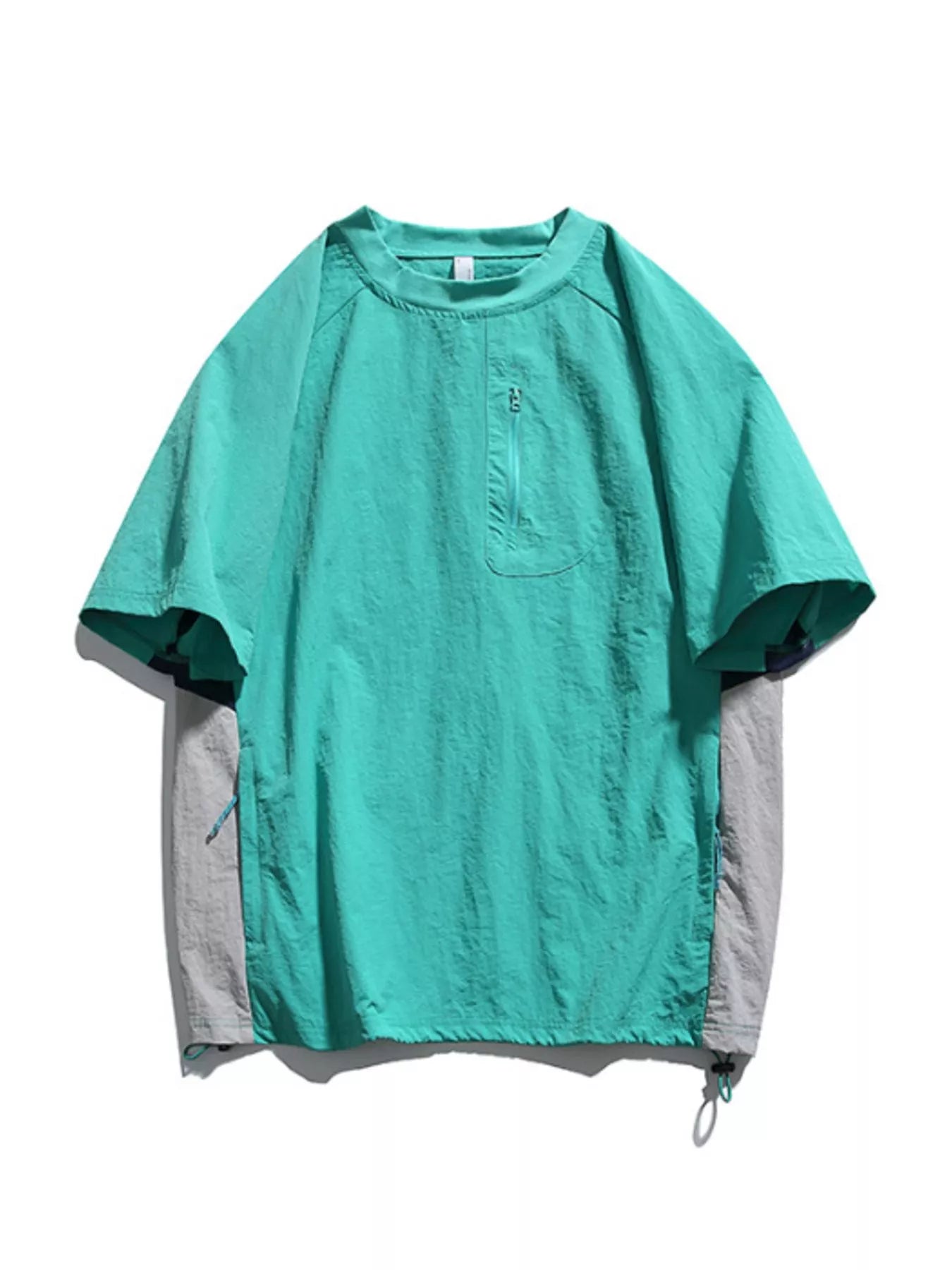 Men's contrast T-shirt in turquoise, short sleeves with crew neck and front button placket