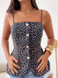 Cedar & Moore floral print button-down cami top by Trendsi in black with white flowers, thin straps, front buttons