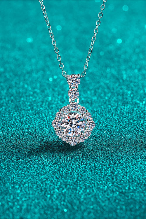 Moissanite pendant necklace in 925 sterling silver, round halo stones and thin chain