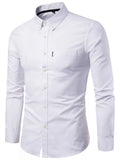 Men's slim fit long-sleeve stretch shirt, white button-up with chest pocket
