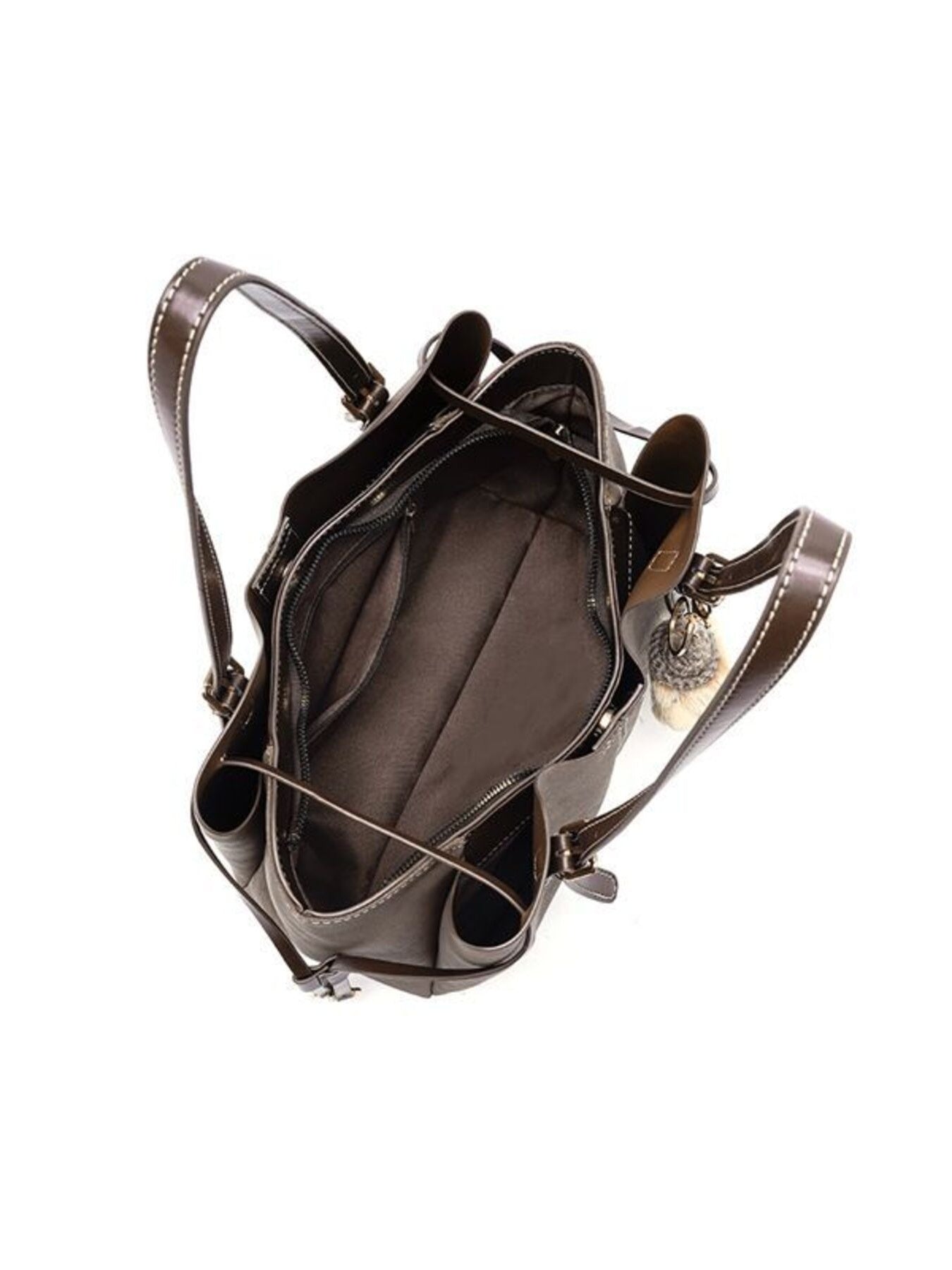Adjustable Straps Shoulder Bag in brown PU leather, medium with multiple inner pockets.