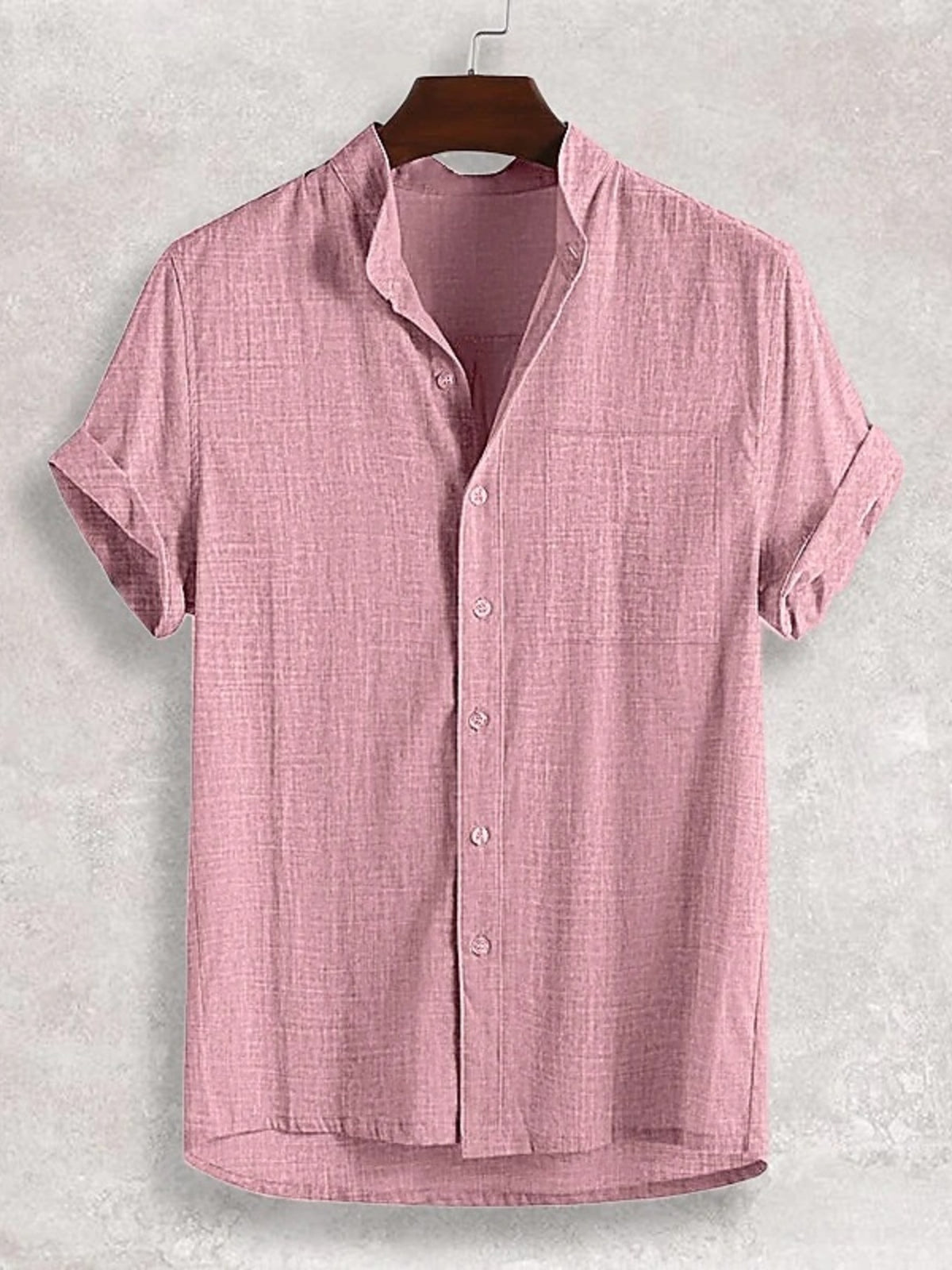 Men's short-sleeve button-up cotton shirt in pink