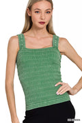 Cedar & Moore Zenana seamless tank top in dark green with wide straps and textured knit