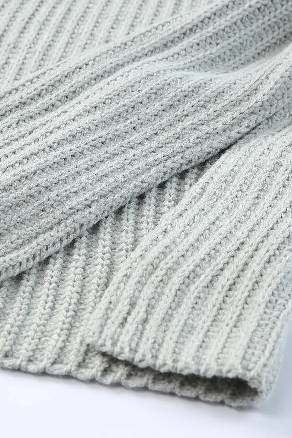 Gray ribbed knit long sleeve sweater with straight hem