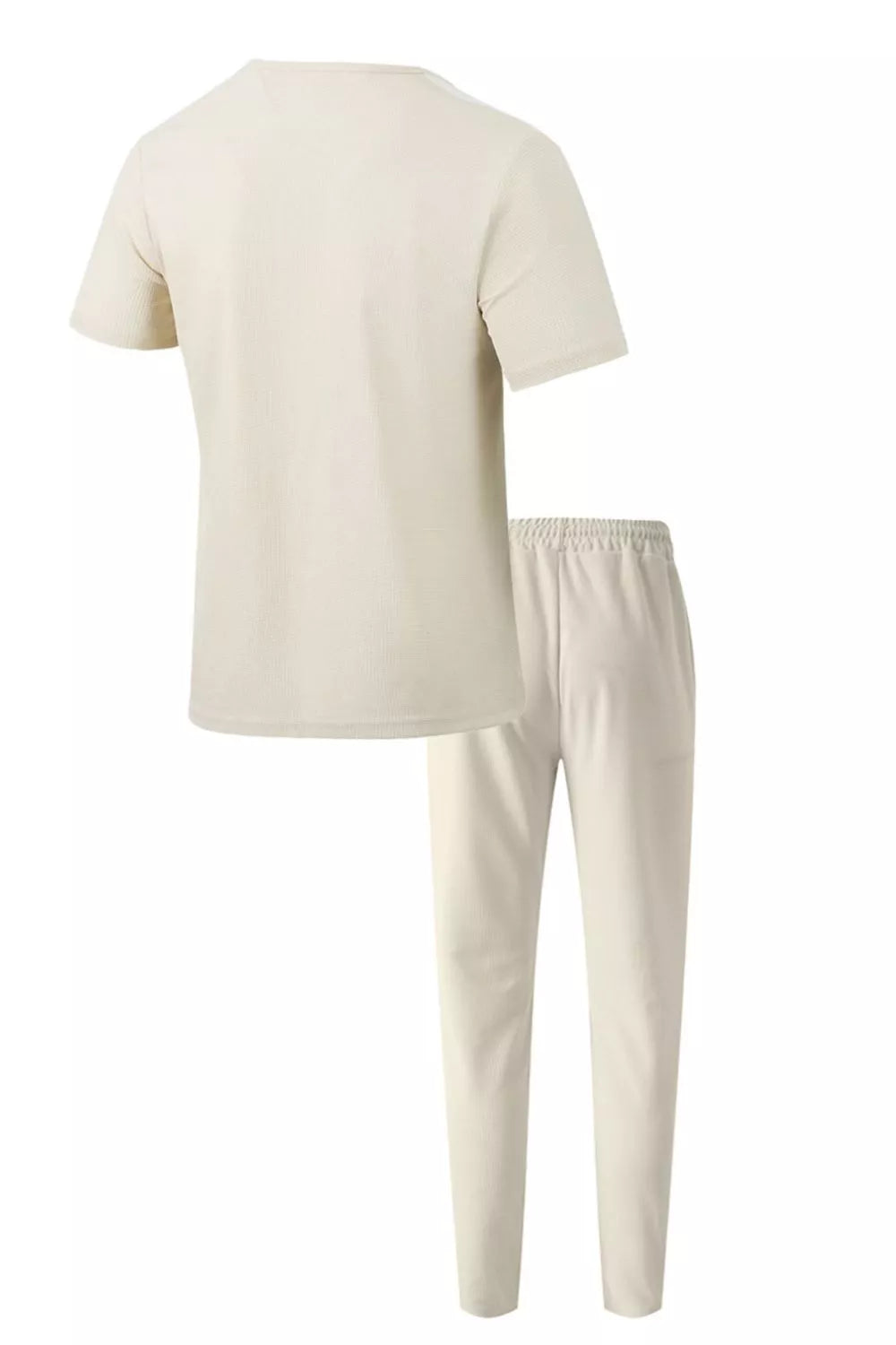 Men's casual two-piece pants set in light beige: short-sleeve shirt and matching pants