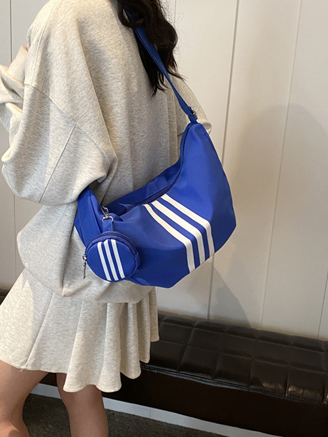 Blue striped crossbody bag with round coin purse by Trendsi