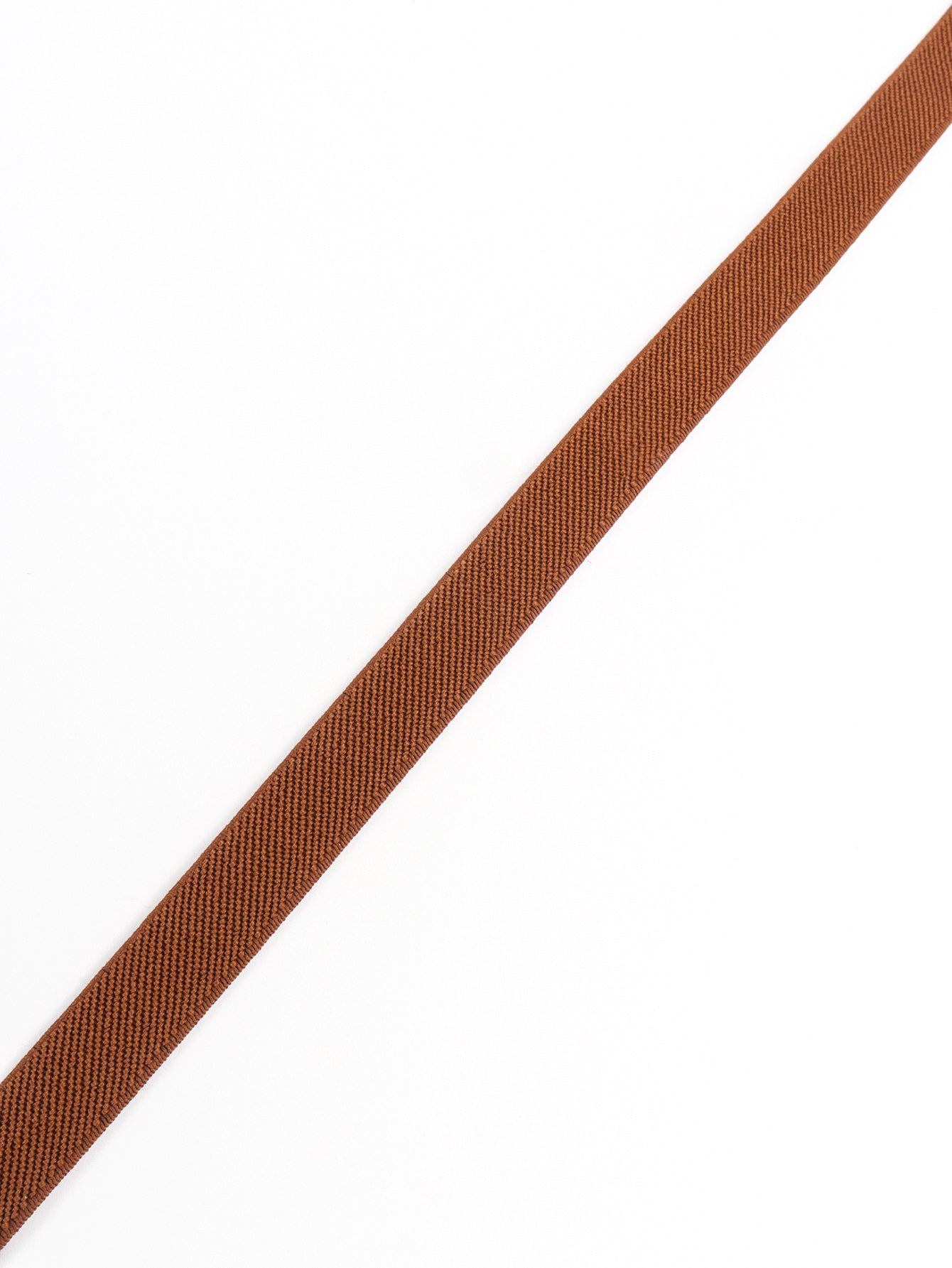 Caramel brown textured elastic skinny belt strap with neat edge stitching