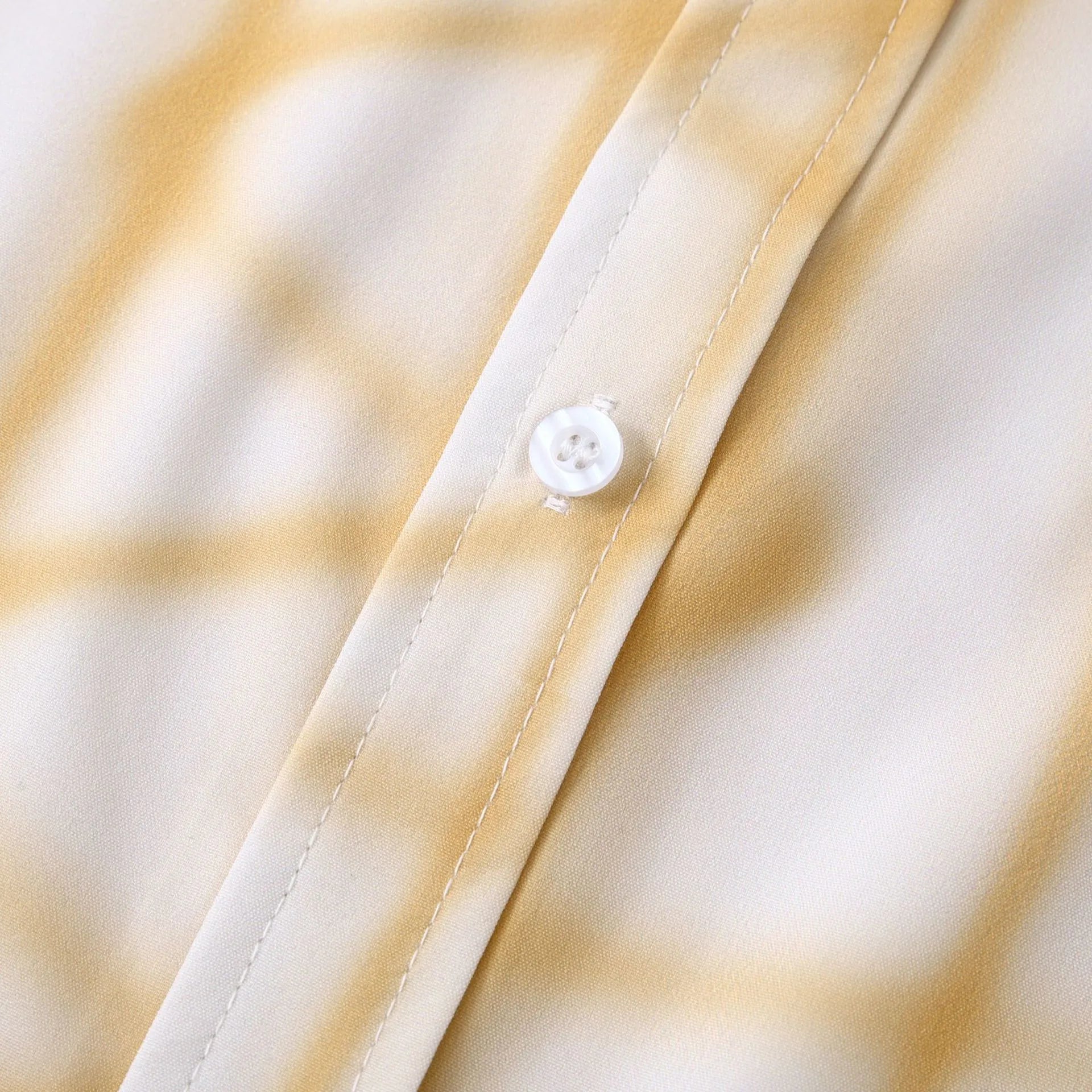 Men's plus size short-sleeve shirt button placket on light cream with gold abstract print