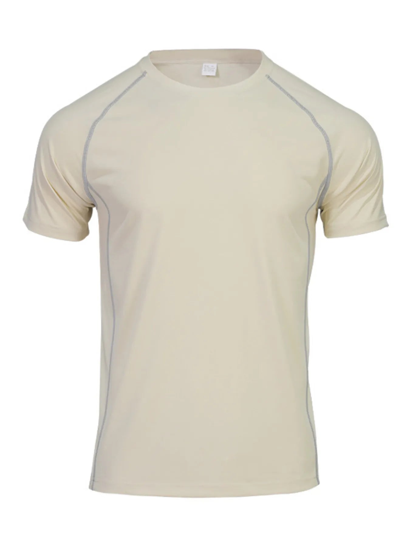 Men's light cream crew-neck short-sleeve t-shirt with raglan seam details