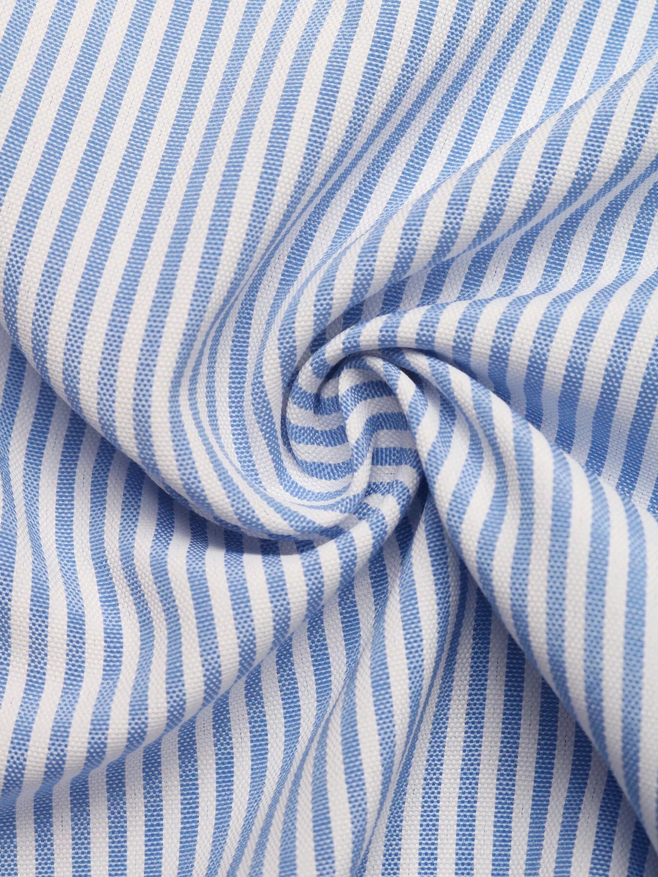 Cedar & Moore Ruffle Sleeve Button Front Midi Dress fabric close-up in blue and white stripes