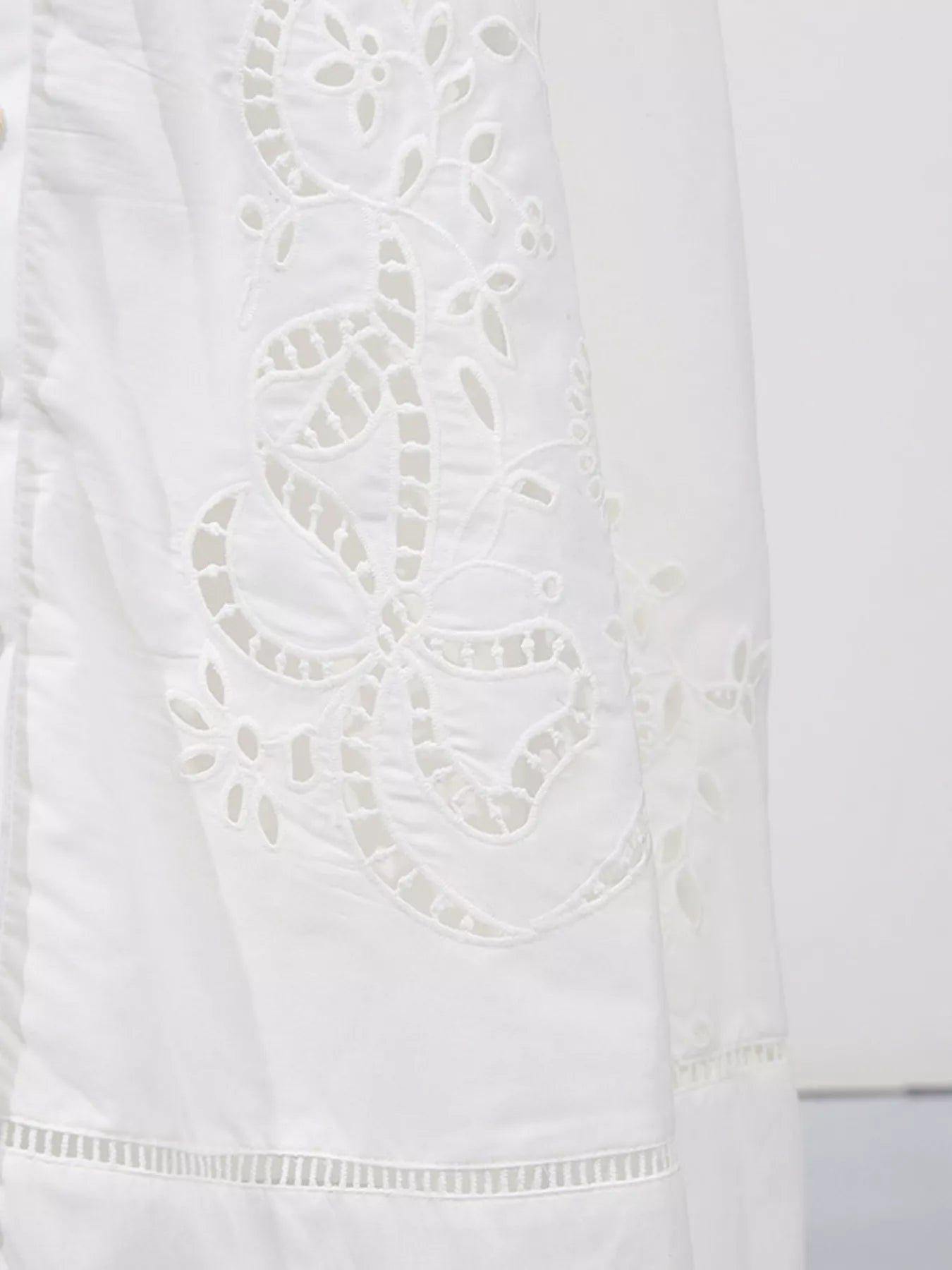 Cedar & Moore Sleeveless white eyelet embroidered button-down midi dress.