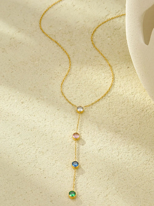 Gold-plated zircon Y-drop necklace with multicolor round stones on chain