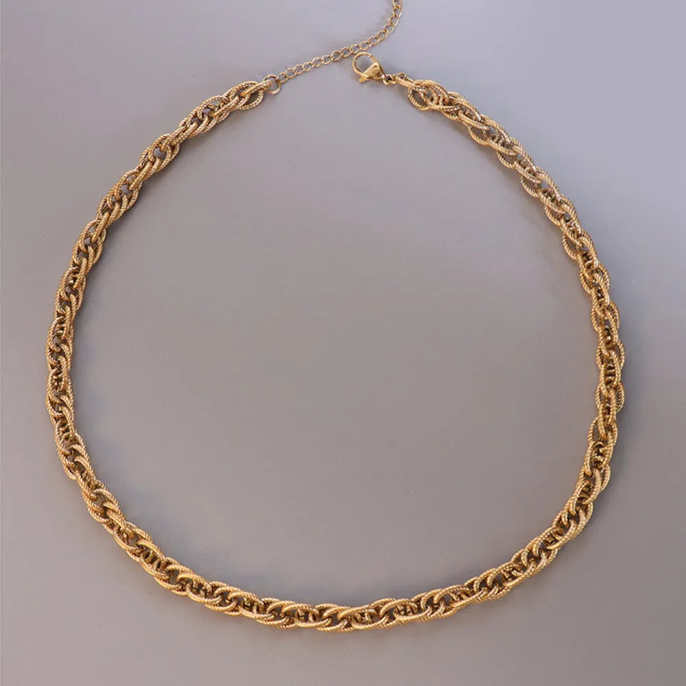Titanium steel chain necklace, gold tone rope-style chain with clasp