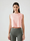 Millennia cropped active tank, sleeveless with round neck, watermelon pink.