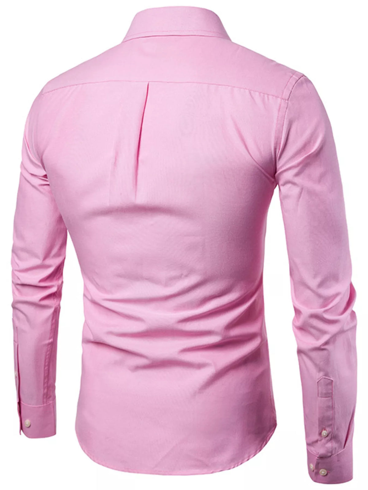 Men's slim fit long sleeve stretch shirt, pink back view