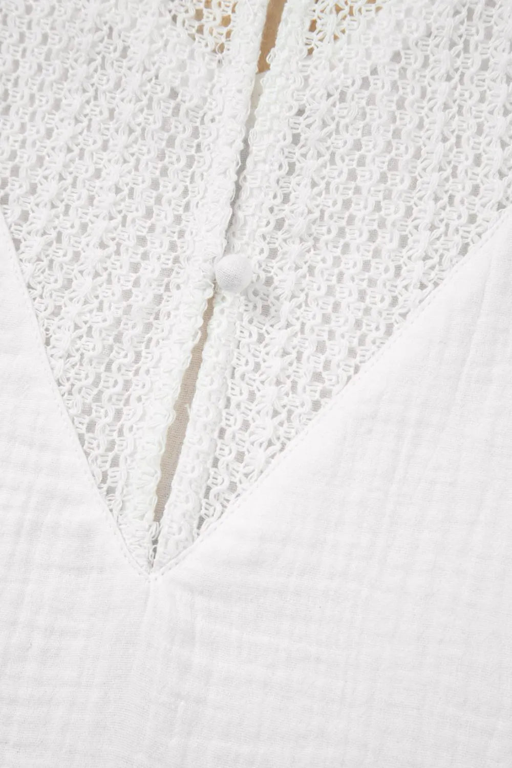 Cedar & Moore Lace Crochet Textured Button-Back V-Neck T-Shirt in white