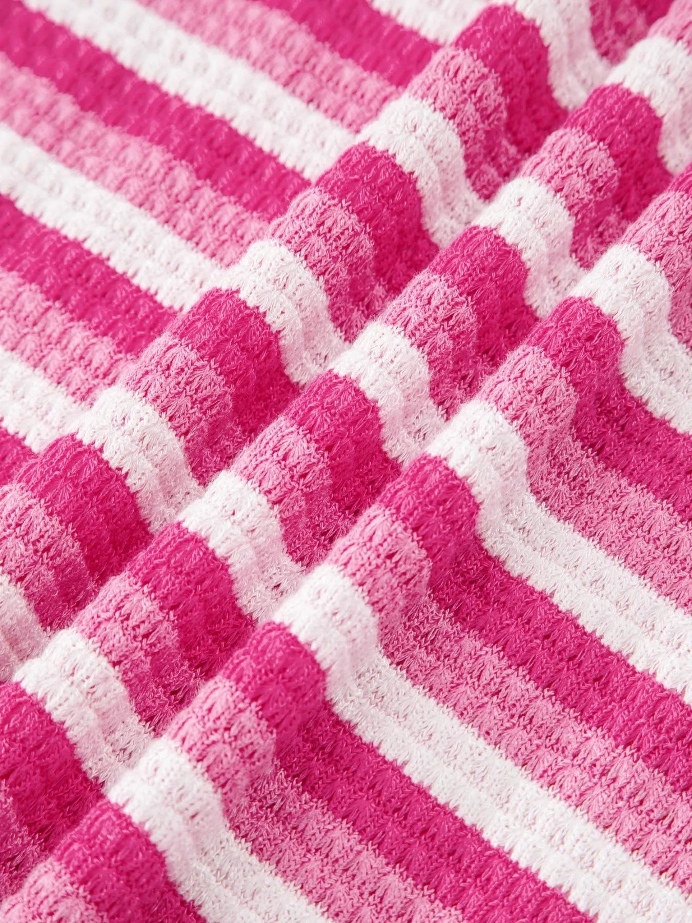 Cedar & Moore Textured Knit Short Sleeve Crossed Detail Tee in pink and white stripes