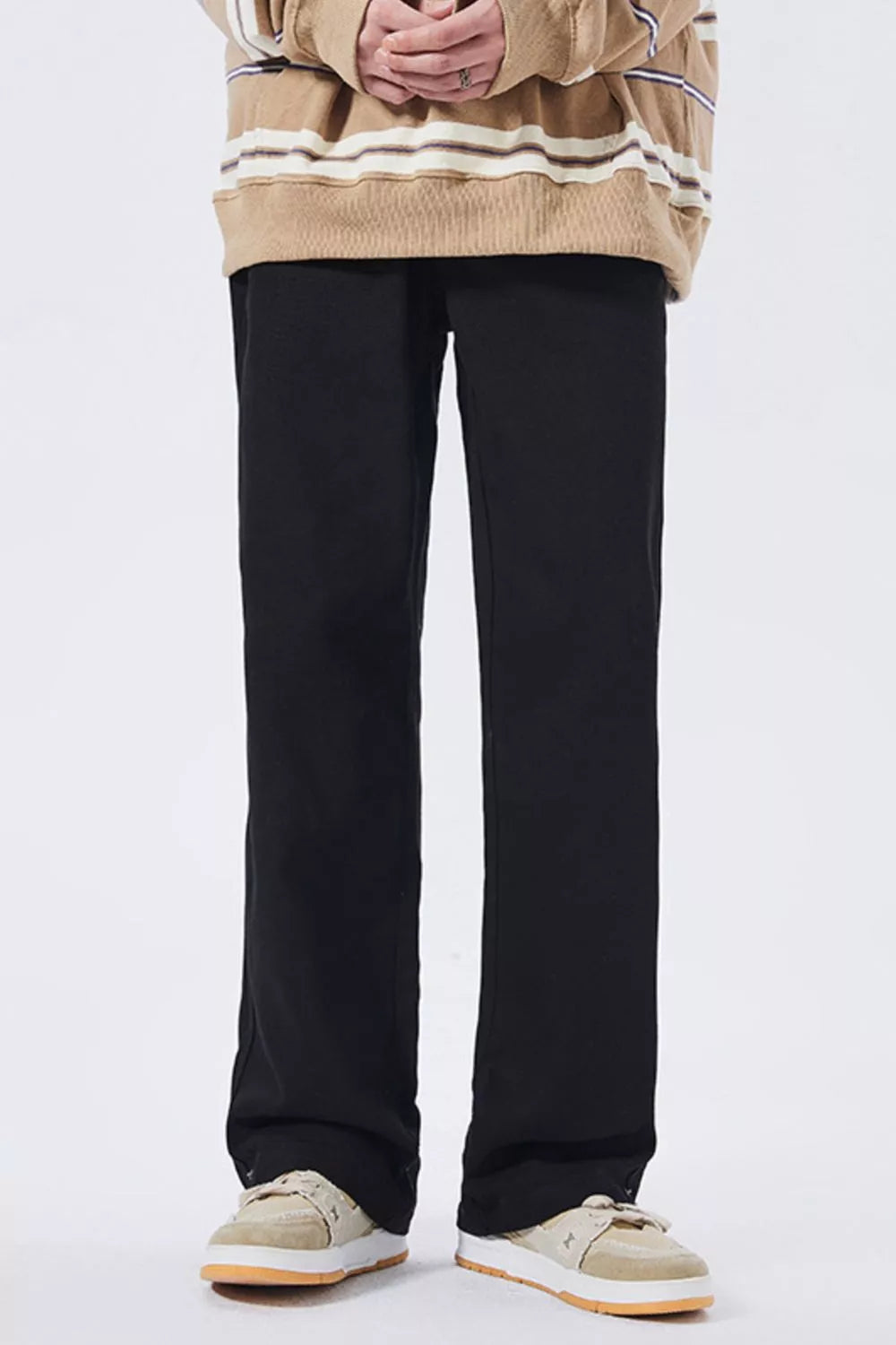 Men's relaxed-fit wide-leg cotton jeans in black, straight wide legs, full length