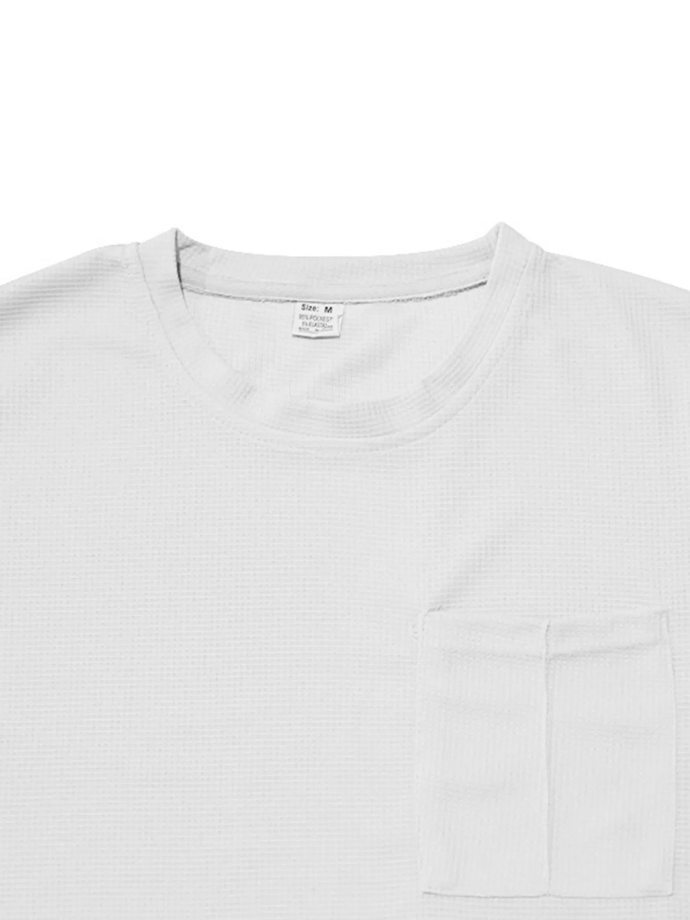 Men's white short-sleeve round-neck top with chest pocket detail