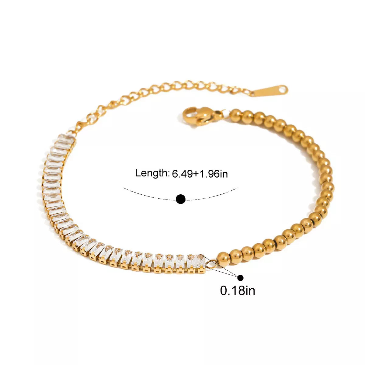 Gold-plated rhinestone chain bracelet with clear stones and toggle clasp