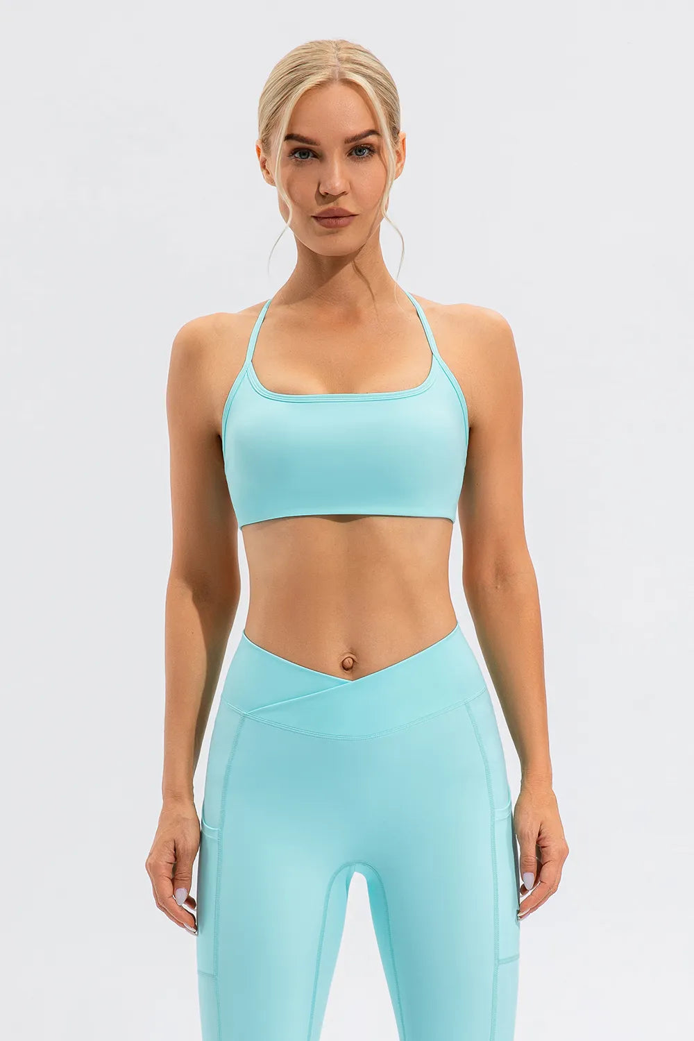 Aqua active spaghetti strap cami with square neckline and fitted cropped length