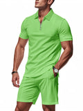 Quarter-zip short-sleeve top and shorts set in bright green