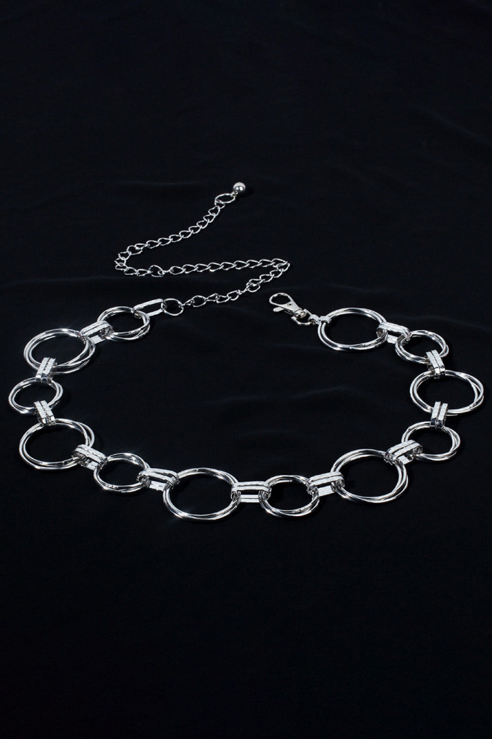 Silver alloy chain belt with round link chain and small extender loop