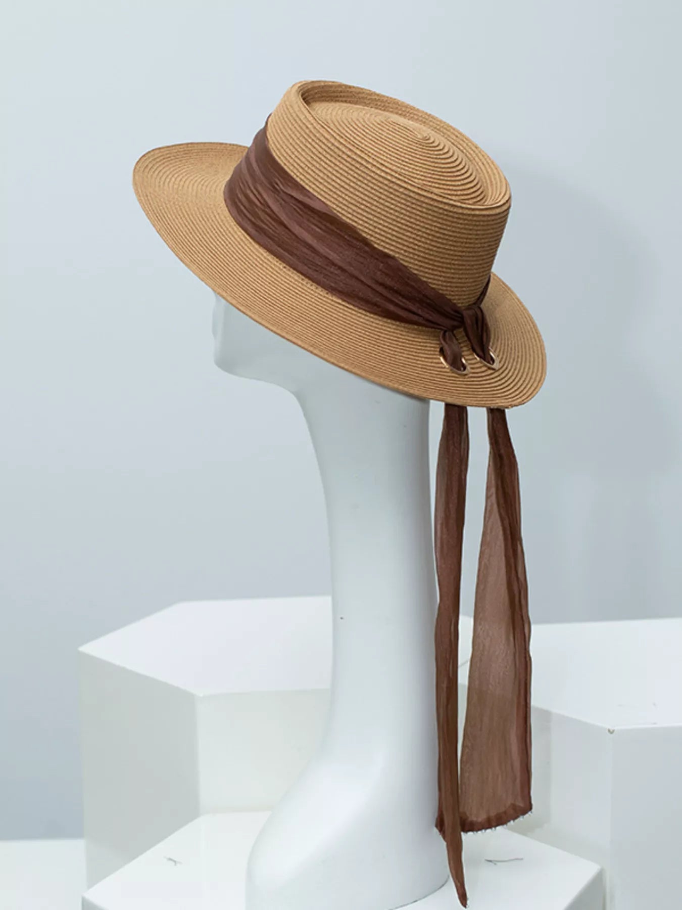 Cedar & Moore Ribbon Accent Straw Sun Hat, natural straw with brown ribbon tie