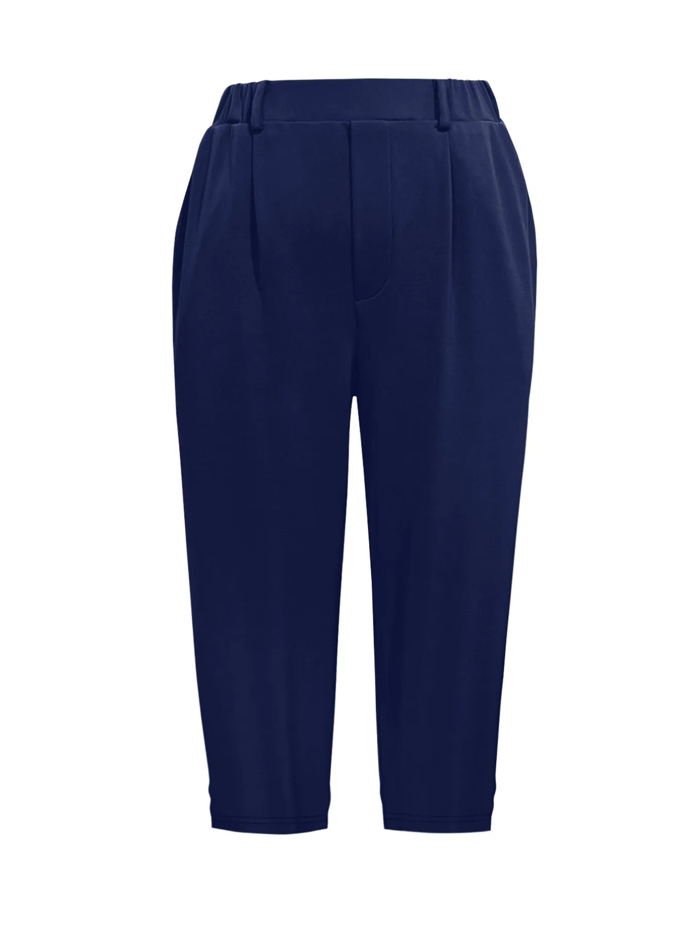 Navy pleated cropped pants with front pleats and pockets