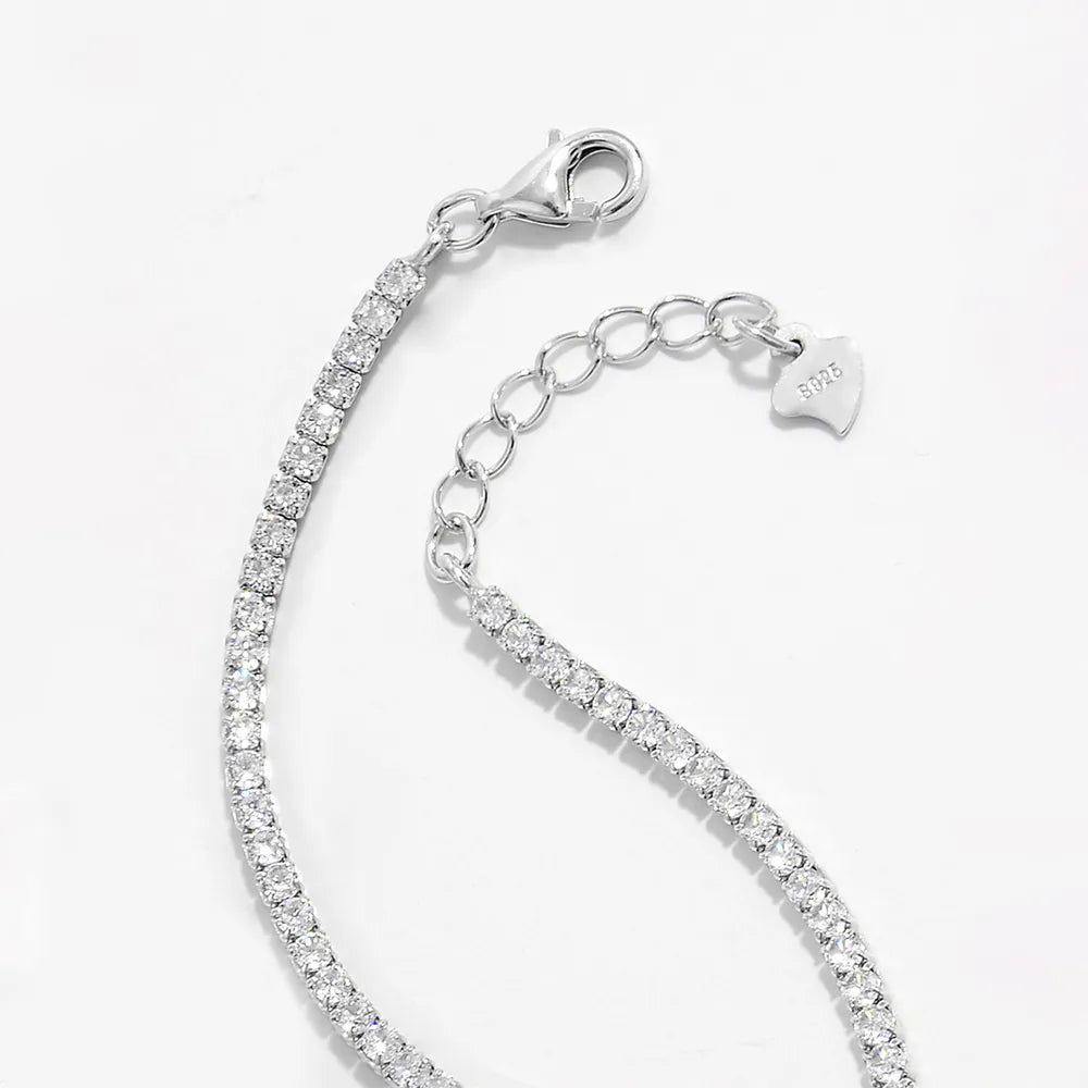925 sterling silver zircon bracelet, pavé row with extender chain and heart tag