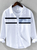 Men's striped button-down shirt with white base and dark horizontal bands