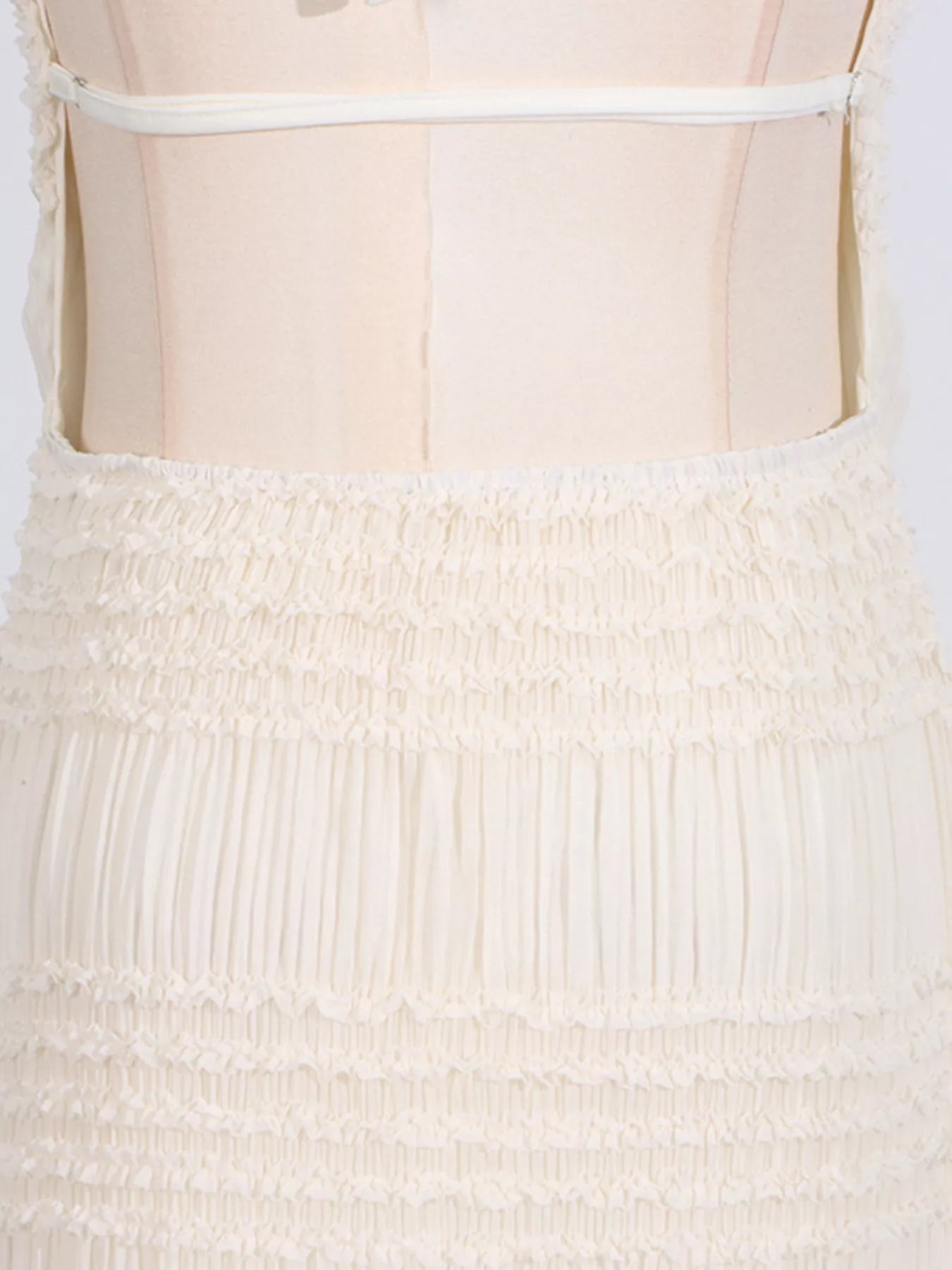 Cedar & Moore Ruched Halter Neck Maxi Dress in ivory with smocked back and tie strap
