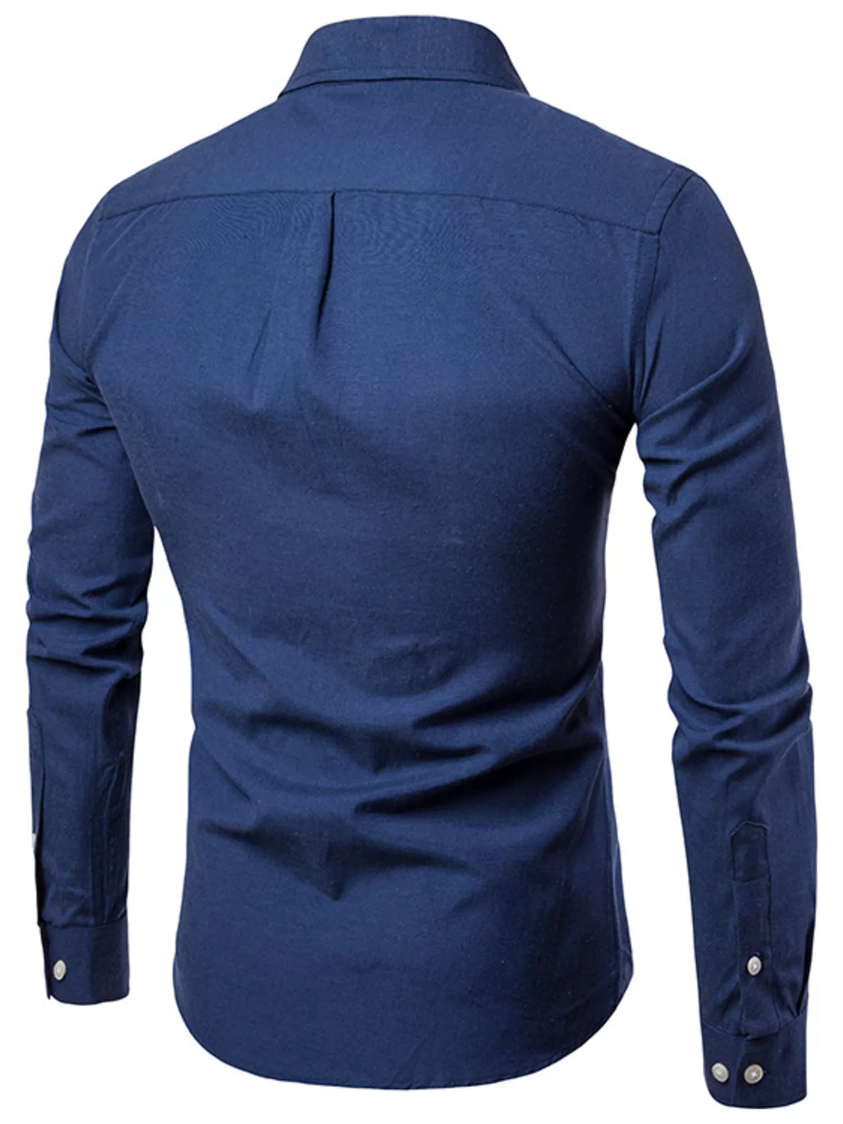 Men's slim fit long sleeve stretch shirt, navy blue back view