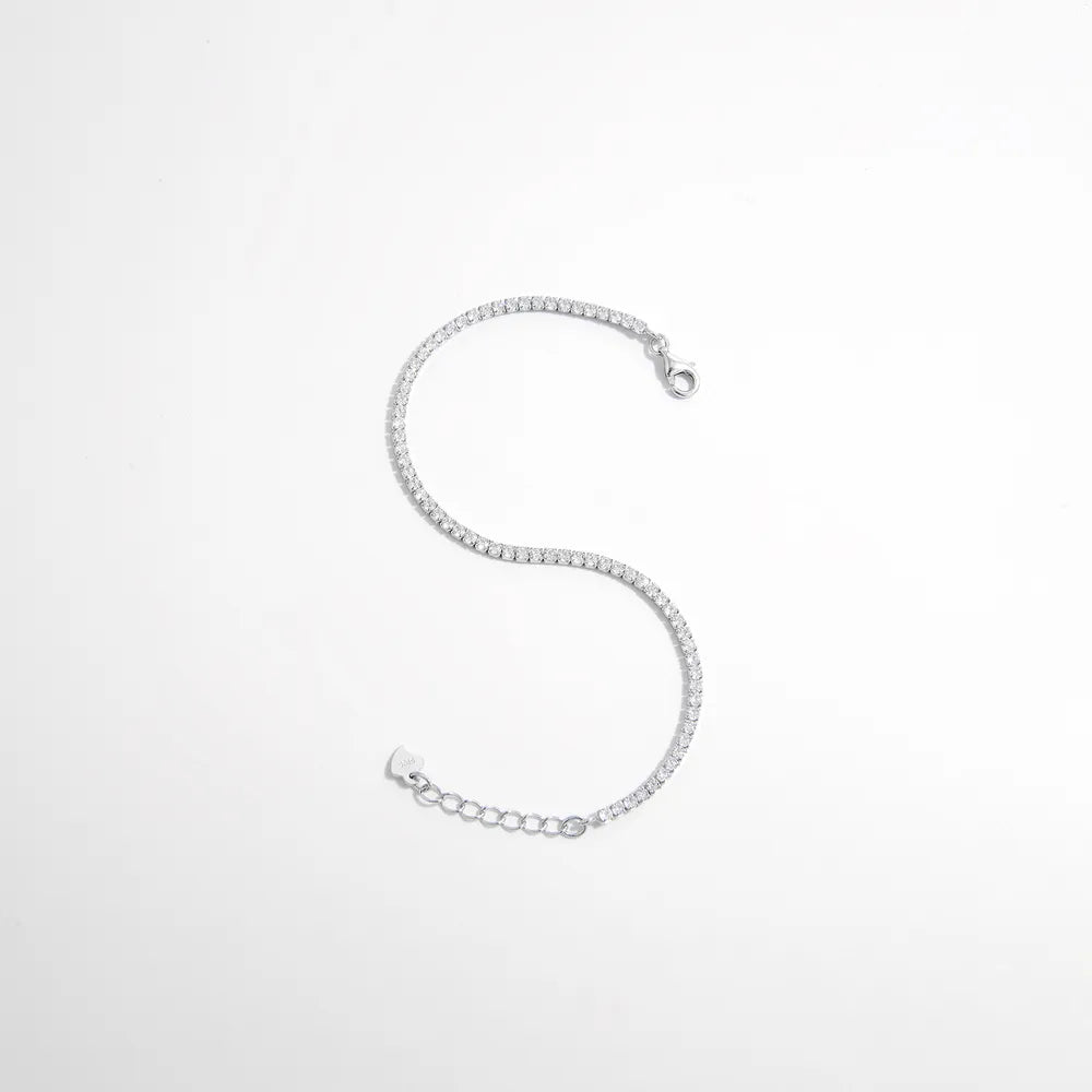 925 sterling silver zircon bracelet, pavé curved row with spring-ring clasp