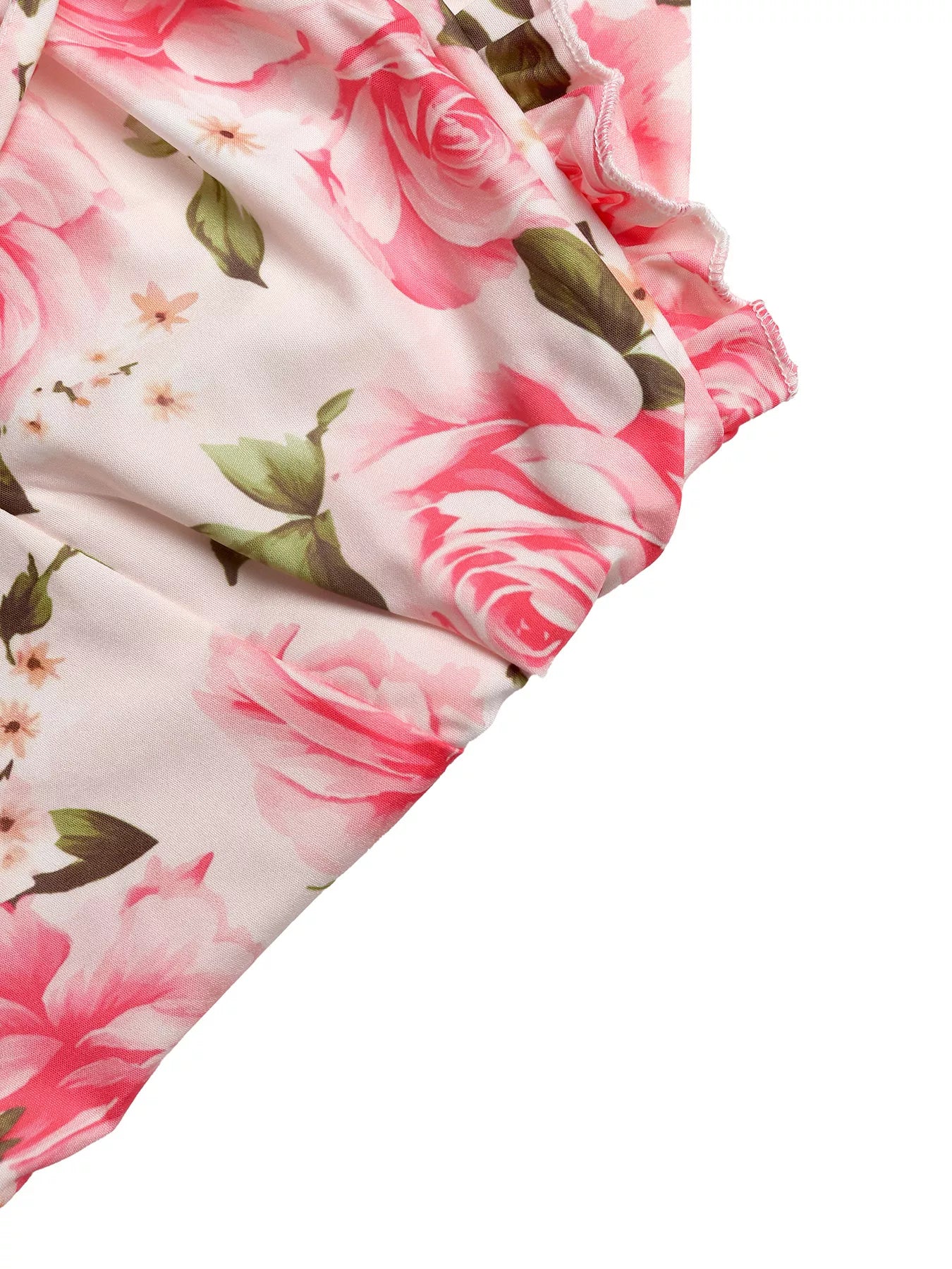 Cedar & Moore Floral print halter neck midi dress by Trendsi, pink roses with smocked and tied details
