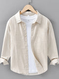 Men's plus size button-up long sleeve shirt, beige, front view