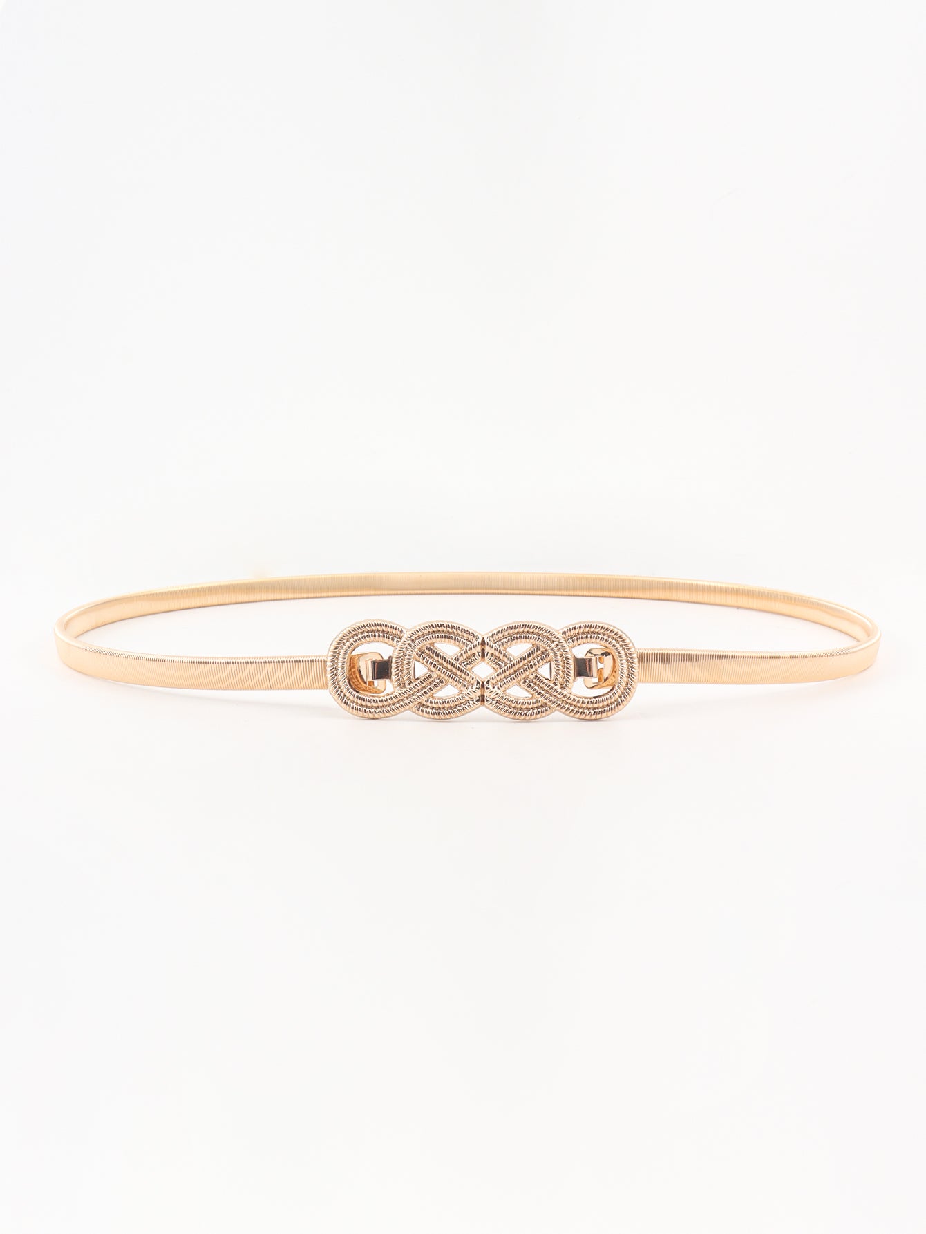 Gold-tone metal knot buckle belt with braided knot centerpiece