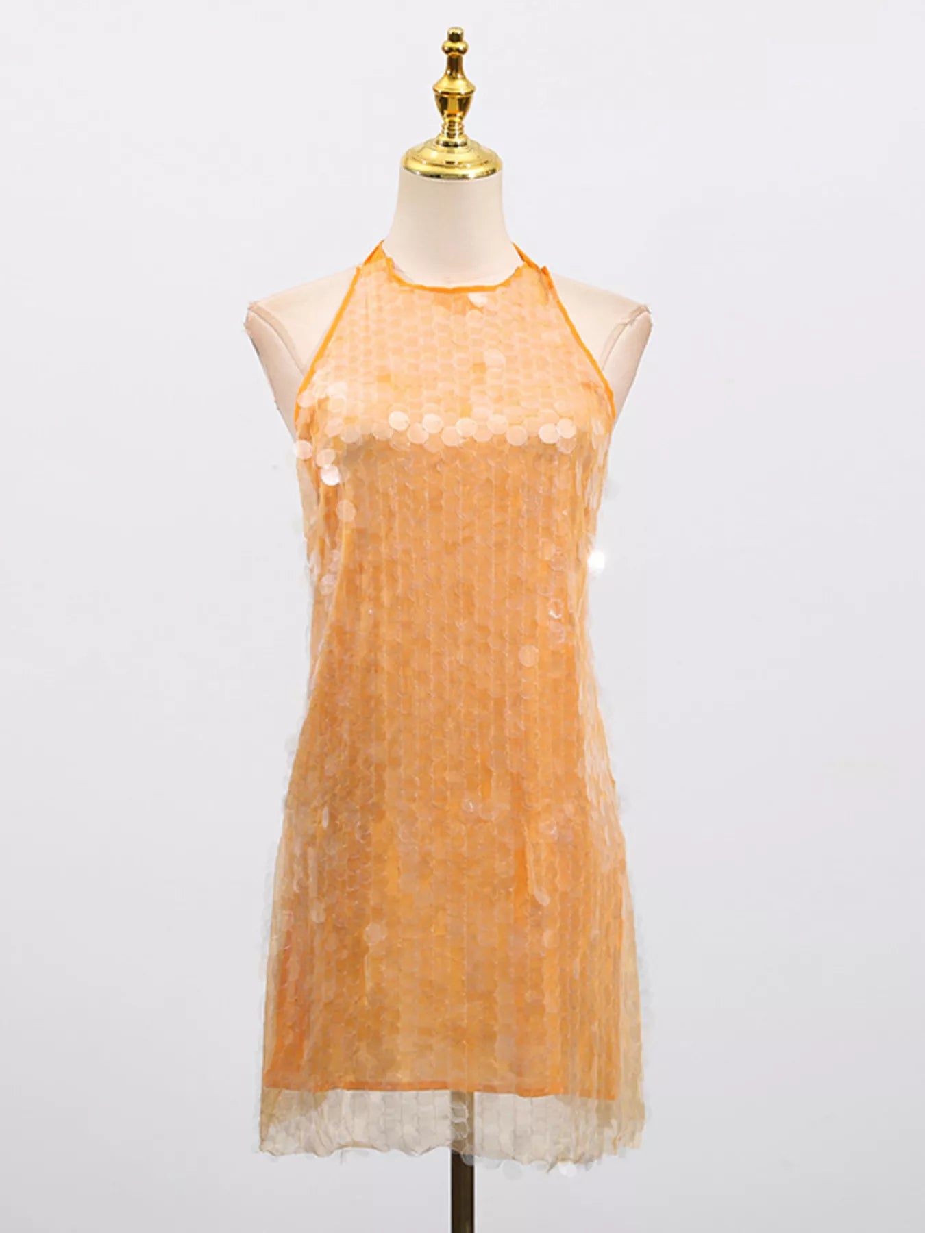 Cedar & Moore Sequin halter neck mini dress by Trendsi, orange with shimmering sequins