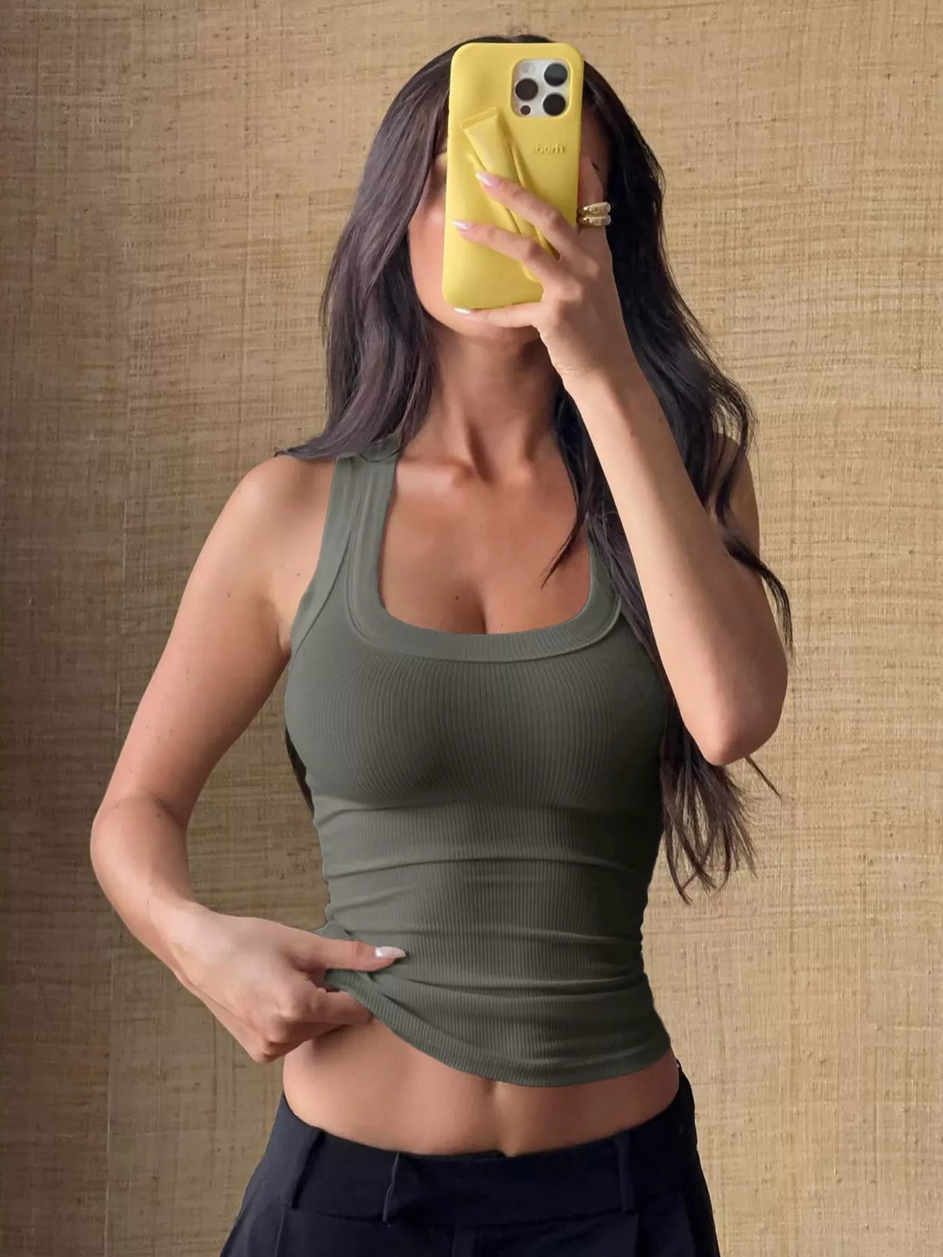 Cedar & Moore Ribbed Knit Slim Fit Tank olive green, sleeveless top