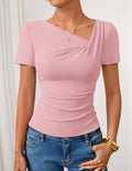 Cedar & Moore Pink asymmetrical-neck fitted T-shirt with short sleeves
