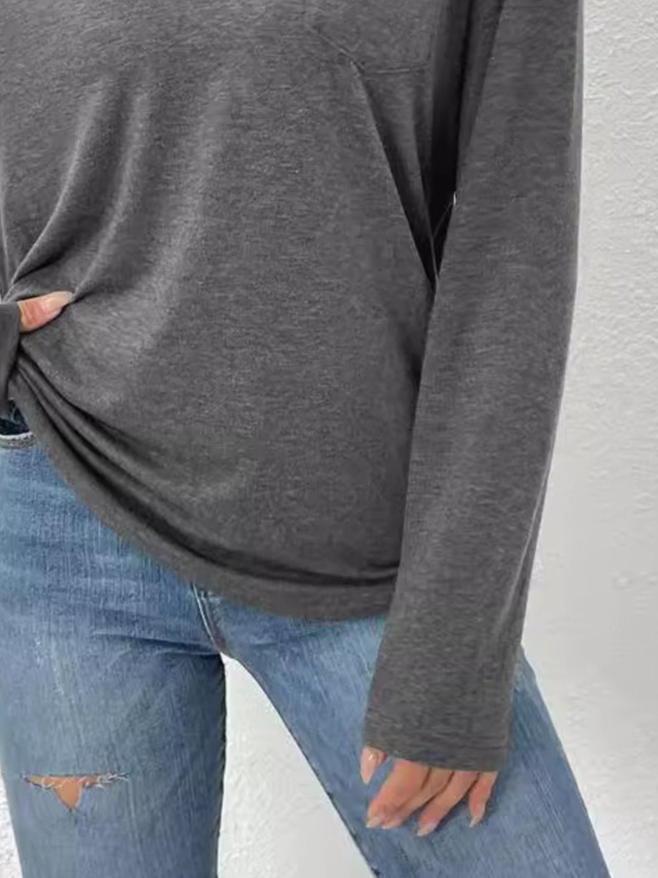 Cedar & Moore Collared Neck Long Sleeve T-Shirt in charcoal heather with pocket