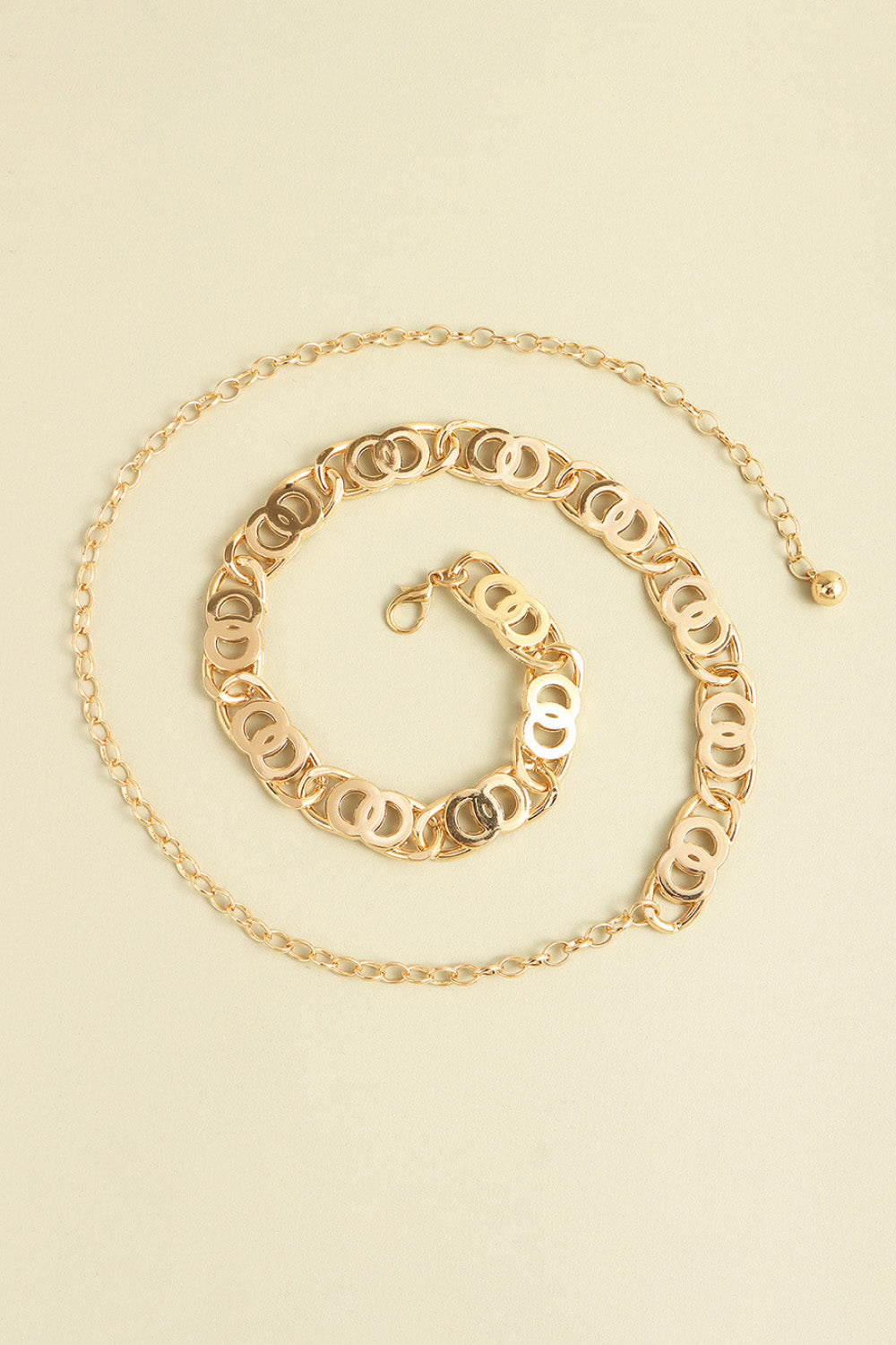 Gold lobster clasp belt with decorative oval-link chain and small loop clasp