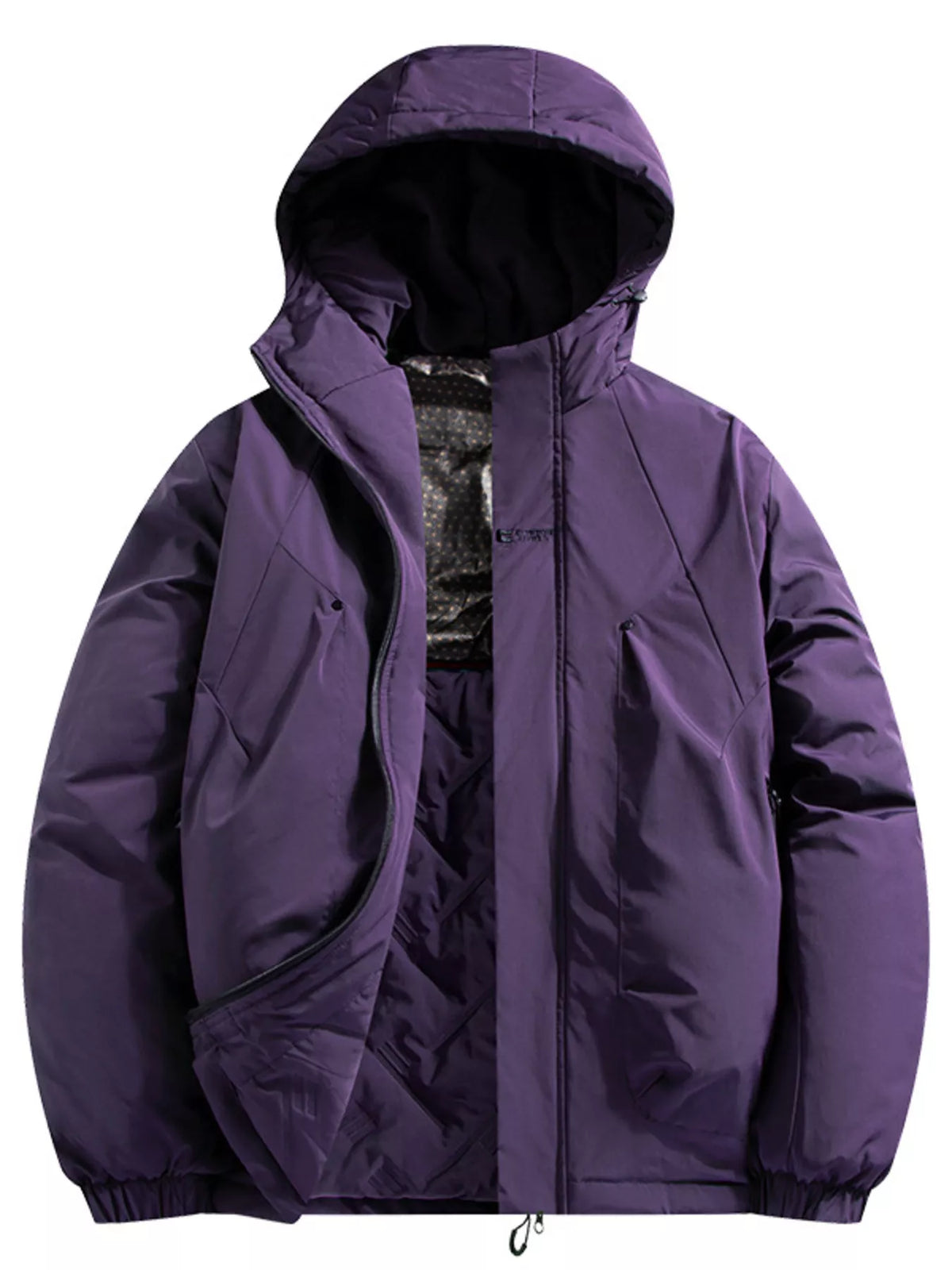 Violet hooded padded winter jacket with full-zip and side pockets